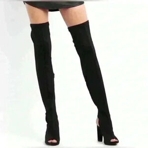 Size 7.5 NWT NIB Bamboo Black over the knee heel boot open toe